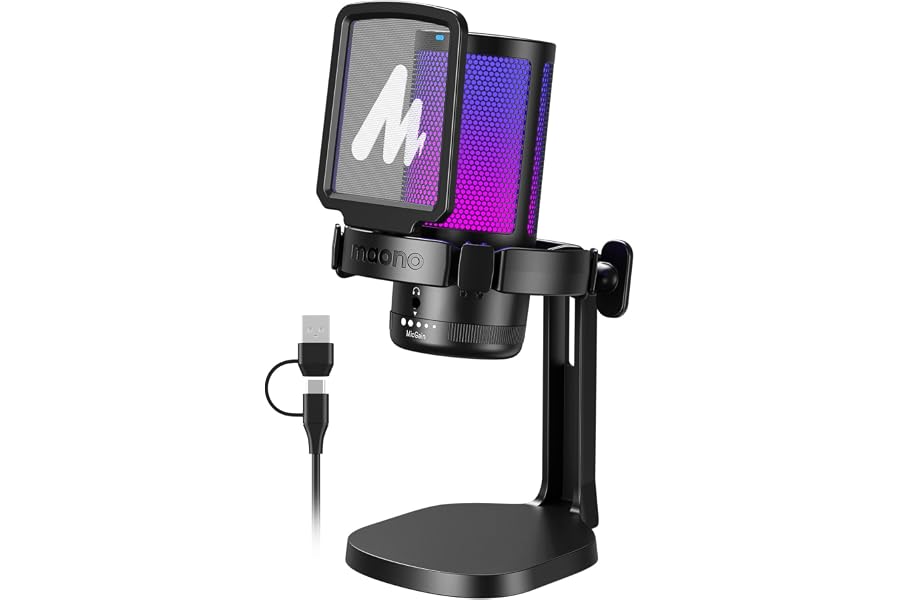 MAONO Microfono Gaming, USB Micrófono Condensador con Cancelación de Ruido para Streaming Podcast Studio, Compatible con PS5/