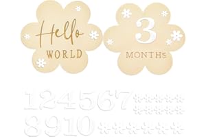 UNIKEEN Tarjetas de Hitos Mensuales de Bebés, Madera Cumple Mes Bebe 0-12 Meses Bienvenida para Recién Nacido con Diseño Floral Accesorio Para Foto para Baby Shower Futuras Madres Padres Regalo, Flor