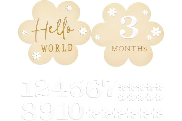 Carte Étape Bébé Bois Carte Mensuelle Bebe Accessoire Photo pour Nourrissons de 0 à 12 Mois Cadeaus Bebe Pour Cadeau Naissance Cadeau Future Parents Baby Shower Enregistrement de Croissance (Style 2)