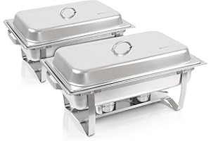 ‎MAHLZEIT Mahlzeit Chafing Dish Profi Set "Toulouse" | 2x Edelstahl Warmhaltebehälter Essen, 15-tlg Speisewärmer | Buffet Wärmer, Wärmebehälter, Rechaud, Speisenwärmer für Catering, Buffet und Party