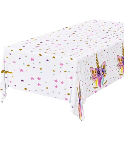 2 Nappes Jetables Licorne - 220x130cm - Thème Anniversaire Enfant - Plastique Facile à Nettoyer