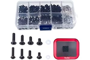 NUOFAN 340PCS Universal RC Screws Kit Repair Tool M3/M4 Flat & Round Head Screws & M3/M4 Flat Washer with Screw Tray for 1/8 1/10 Traxxas Axial Redcat HSP HPI Arrma Losi Scale RC Cars