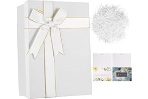 BNNRJIA Jewellery Display Gift Boxes, Cardboard Gifts Packaging Box with Ribbon Bowknot, for Wedding Birthday Christmas Halloween Earrings Necklaces Bracelets Rings Earrings, 22.5x16x8cm, White