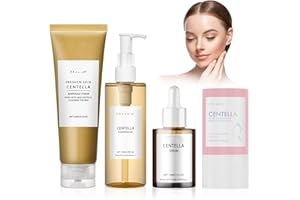 YCAAEO 4 Piezas Skincare Kit, Centella Cleansing Oil + Centella Limpiador Facial + Asiatica Serum + Centella Stick Mask, Limpia y Minimiza los Poros, Hidrata y Humecta, para Pieles Sensibles