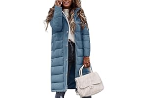 Tuopuda Larga Acolchado Abrigo para Mujer Chaqueta con Capucha Abrigo Largo Ligero y Resistente al Viento con Cremallera y Bolsillos