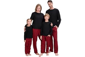 Ingerie Family Matching Pyjama Set, Long Sleeve Cotton Top with Buffalo Plaid Bottoms Loungewear Christmas PJs Set