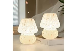 ONEWISH Lampe Champignon, Petite Lampe de Chevet Lot de 2, Lampe de Table en Verre, Esthétique Murano pour Chambre à Coucher, Salon, Cuisine - Cadeau d'Anniversaire Blanc