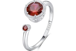 Qings Anillos Mujer Plata Ajustables Abierto Anillo Compromiso Solitario Anillo Piedra de Nacimiento Promesa Anillos de Aniversario para Mujer