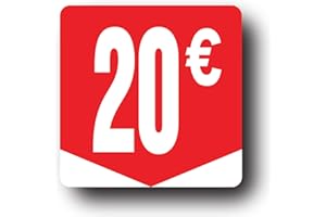 Affichesstore 30272 - Rouleau de 500 Étiquettes Autocollantes 20€ - Format Carré 35x35mm - Brillantes - Adhésives - Stickers Prix Ronds Euros