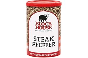 ‎BLOCK HOUSE Block House Steak Pfeffer, Gewürzmischung für Steaks in Restaurantqualität auch für Marinaden geeignet, 200g Dose mit Streuaufsatz