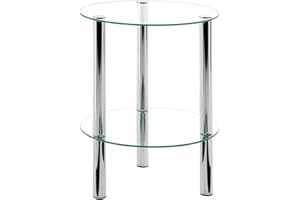 HAKU Möbel Beistelltisch Chrom, Metall, Sicherheitsglas - Maße: H 47 cm x Ø 35 cm, Style: Modern