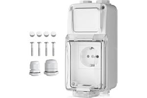 EYPINS Gniazdko wyłącznika/przełącznika 250 V i 16 A, IP66, natynkowe z przełącznikiem, wodoszczelne, zewnętrzne do ogrodu, garażu, wilgotnych