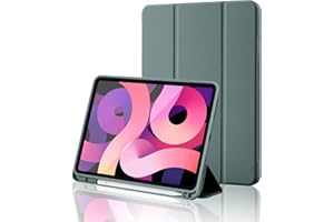PALKITSEE iPad 10th Generation Case 2022 with Pencil Holder iPad 10.9 Inch Case 2022, Soft TPU Back 10th Gen Cover iPad Protective Smart Trifold Stand Case for iPad 10 Generation, Auto Wake/Sleep, Pine Green