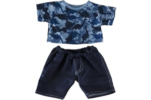 SPLODGE TEDDY PARTIES Blue Dinosaur T-Shirt with Jeans - Teddy Bear Clothes - 16inch/40cm fits Build a Bear