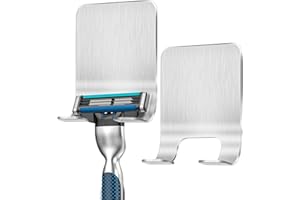 Leryati Rasierer Halterung Dusche, 2 Stück Silber Rasierhalter Dusche Ohne Bohren, Edelstahl Rasierer Halter, Selbstklebende Rasierer aufhänger dusche Geeignet für Tür Wand Badezimmer, Küche