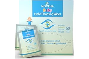 NOVEHA Sensitive & Hypoallergenic Baby Eyelid & Lash Wipes | Safe & Natural For Lashes and Eyelids, Pack of 60 Pre-moistened Sterile Wipes, Dermatologist & Pediatrician Recommended For Newborn
