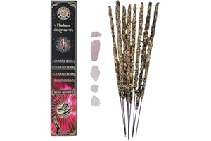 FRAGRANCES & SENS Frangrance & Sens - Incenso Bastoncini Naturali alla Rosa, Artigianali Fatti a Mano, Incluse Vere Pietre Quarzo Rosa, Lunga Durata (circa 75min), 20gr