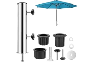 Ompinda Universal Parasol Base Tube Set, Heavy Duty Stainless Steel Umbrella Pole Stake Holder and 3Pcs PVC Insert Pipe Sleeve for Garden/Backyard/Beach/Swimming Pool