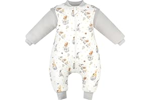 WYTbaby Sacco Nanna con Piedini 3.5 Tog per Bambini, Sacco Nanna Inverno Addensato con Maniche Rimovibili in Cotone, Sacco a Pelo per Neonati e Bambini Piccoli, Ragazzi e Ragazze