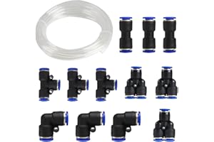 FANGKUN Lot de 12 raccords rapides à pression de 8 mm pour kit de raccordement, raccords rapides à air (L+I+T+T+Y) + tuyau pneumatique en polyuréthane de 10 m, transparent