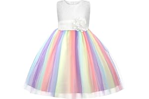 M MUNCASO Filles Princesse Robe Paillettes Tulle Fleur Arc-En-Ciel Col Rond Sans Manches Robe Formelle Fête D'anniversaire Mariage Demoiselle D'honneur Fille Robes De Soirée Enfant Bébé Âge pour 3-9 Ans
