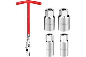 DIANFEN Zündkerzen Schlüssel Satz - 5 Stück Universal Zündkerzensteckschlüssel, T-Griff ündkerzenschlüssel Satz, Zündkerzenschlüssel Set für die meisten Autos, Motorräder, Rasenmäher (Rot,14/16/18/21mm)