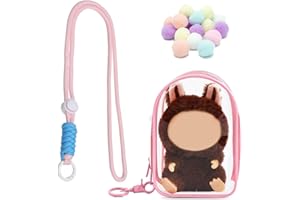 OYZOQ Protection pour labubu, Mini sac à dos transparent pour poupée de dessin animé pour labubu avec cordon + pompon