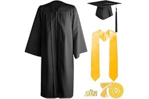 Suffolly Graduation Gown Graduation Cap Unisex 4pcs Graduation Gown and Cap Set 2024 Year University Women Teen Bachelor High School Universities for Adults Black Royal Red