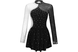 CHICTRY Women's Figure Ice Skating Dance Dress Color Block Roller Skating Costume Gymnastic Leotard