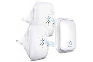 GÖRVITOR Bezprzewodowy dzwonek do drzwi, zasilany bez baterii, z 2 odbiornikami, wodoszczelny (IP68), zasięg do 150 m, 4 poziomy głośności, 37 dźwięków dzwonka