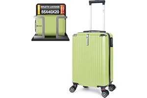 Artebeads Maleta de Cabina, Maleta de Mano Rígida PP con Ruedas 360° Desmontables, Gancho Lateral Práctico y Cierre de Combinación, Ligera y Resistente (52×37×22 cm, Verde Fluorescente)