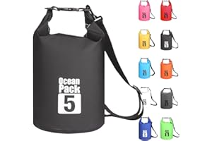 MORAINJAY 5L Wasserdichter Beutel, Schwarz Dry Bag 2L/5L/10L/15L/20L/25L/30L mit Verstellbarem Gurt, Schützt Telefon/Karte, Roll Top Wasserdichter Beutel Rucksack für Schwimmen/Rafting/Bootfahren