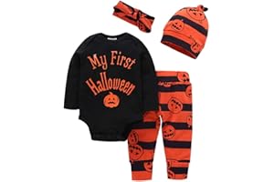 BOBORA Infant Baby Halloween Pumpkin Costume My 1st Halloween 4PCs Outfits Jumpsuit for Kids