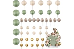 LARDUX 45 PCS Ball Cake Toppers - Baking Cake Decorations DIY Mini Balloon Cupcake Insert for Birthday Party Baby Shower Wedding - Green Brown