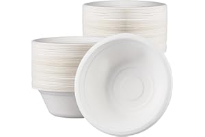 YAAVAAW 100 Bols Jetables 480ml Bol en Canne à Sucre,Bol en Carton Krafte,Biodégradable,Compostable Vaisselle Jetable Canne à Sucre Bols en Papier pour Pique-niques,Fêtes,Maison les Aliments Chauds et Froids