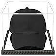 FQXESMHG Clear Hat Display Case Acrylic Baseball Cap Holder Stand Transparent Hat Storage Box Dustproof Square UV Protection Cabinet with Carbon Fiber Skin Base and Removable Mirror Base