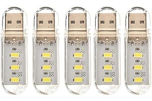 maidodo 5PCS Mini Portable USB Veilleuse DC 5V 5730 SMD 3leds Bureau Livre Lampes de Lecture pour PC Ordinateurs Portables Ordinateur Mobile Puissance Camping lampe (Blanc froid, 3leds)