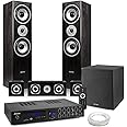 Fenton HF5B Black 5.1 Surround Sound System with AV550BT Amp - Complete Home Theatre Audio Solution with Bluetooth, 12" Active Subwoofer, Home Cinema Sound System