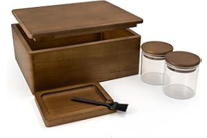 Viking Factory Large Bamboo Box Tray Set Storage Decorative Box - Includes Reversible Tray Glass Jar and All Accessories