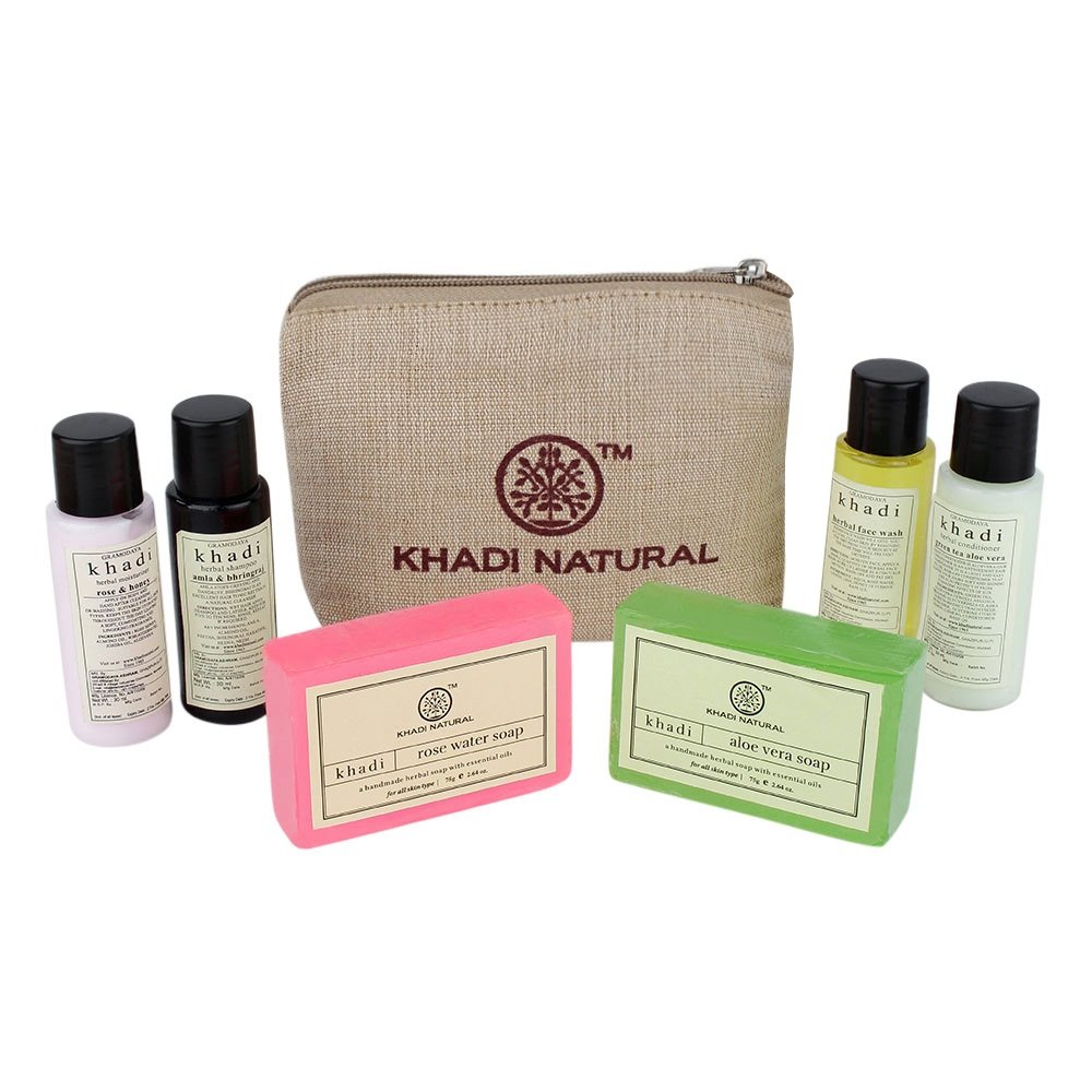 Khadi Natural Travel Kit|Skincare essentials on the go|Mix of skin and hair care essentials|Lightweight and easy to carry|Sui