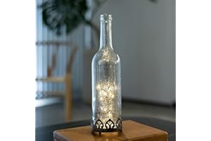 ‎JINFA Jinfa LED Flaschenlicht Dekoflasche orientalische Lampe Tischdeko SILBER - Geschenke für Frauen & Weihnachtsdeko LED Laterne Flaschenlicht - Ø8cm x h29cm Batteriebetrieben