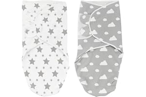 ZIGJOY Sac de Couchage Enfant Lot de 2 Gigoteuse Emmailloter pour Bébé 100% Coton Baby Gigoteuse d’Emmaillotage Sac de Couchage pour Bébé 0-3 Mois(Nuages et étoiles)