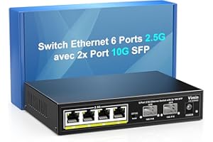 Switch Réseau non Géré VIMIN à 6 Ports Avec une Capacité de 2,5 Gbps, 4 Ports 2,5Gbase-T et 2 Ports 10G SFP, Capacité de Commutation Ethernet de 60 Gbps, VLAN, Compatible Avec les NAS 2,5 Gbps, AP, PC