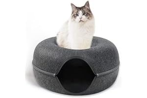 WUUDI Legowisko dla kota, jaskinie i domy, zdejmowana zabawka tunelowa, może być używana do legowisk dla kotów lub zabawek dla kotów, filcowe gniazdo dla kota, okrągły design, twardy oddychający filc (M)