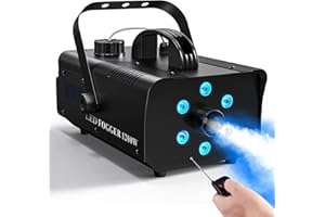 DELIBANG Máquina de humo de 1200W con 6 luci LED discoteca de colores con efecto RGBW, 5600 CFM, Máquina de Niebla con mando a distancia Máquina de humo para fiestas, bodas, Halloween y escenarios