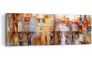 ARTTOR Quadro su Tela città casa popolare Stampe da Parete 90x30cm Quadri Moderni Soggiorno Camera da Letto Cucina 1 pezzo Piccoli Decorazione Murale Wall Art Canvas Grafica Immagini AB90x30-3476