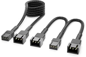 deleyCON 3-Pin Fan Cable Set Förlängningskabel - 90 cm Förlängningskabel + 15 cm Y-Kabel Nylonkabel Plug & Play för PC Dator