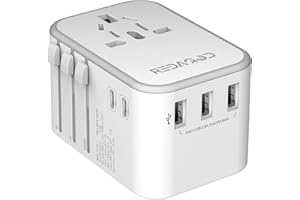 Redagod Reiseadapter Weltweit 224+ Ländern, Internationaler Steckdosenadapter mit 3 USB, 2 USB C und 1 AC Steckdose 30W Universal Reisestecker für Deutschland USA UK Japen Thailand Italien Australien