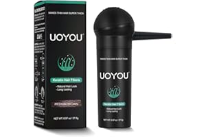 UOYOU MEDIUM BROWN Hair Fibres for Thinning Hair 27.5g Bottle with Applicator | Natural Keratin Hair Fibers Concealer for Hair Loss for Men and Women | Hair Building Fibres Powder [MEDIUM BROWN]