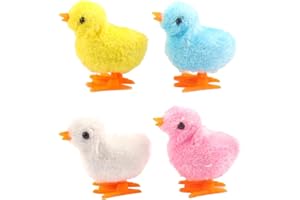KOMSOUP Jouets À Remonter,Jouets Mécaniques À Remonter De Noël,Poussin Sauteur À Remonter Jouets À Remonter Paques Lapin en Peluche Paques Poussin pour Enfant(4 Pièces-Couleurs Aléatoires)
